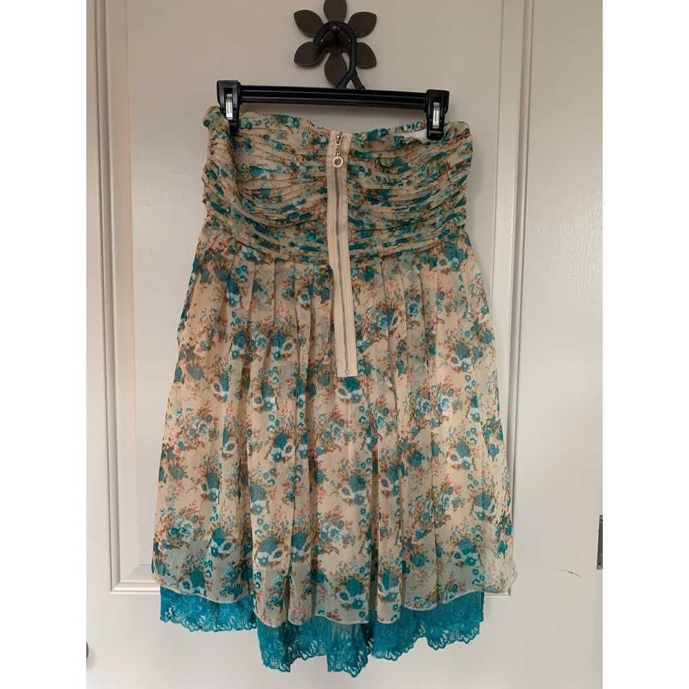 Lucy & Co. Turquoise & Cream Strapless Dress